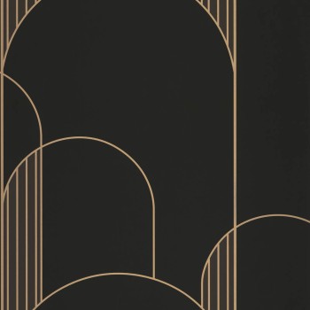 Schwarz und golde Vliestapete arhitektonische Formen Caselio - Labyrinth Texdecor LBY102119022