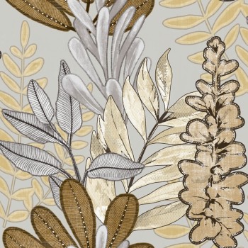 Blattoptik Grau cream Vinyltapete Materika Rasch Textil 227010