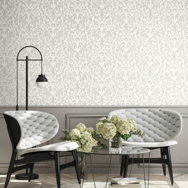 White non-woven wallpaper shiny tendril pattern Urban Classics Hohenberger 64857-HTM