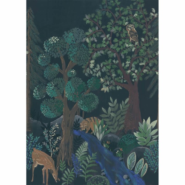 Aquarell-Optik Wandbild schwarz Caselio - La Foret Texdecor FRT102980199