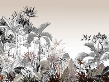 Grau taupes Wandbild Urwaldmuster Tropical House Rasch 688139