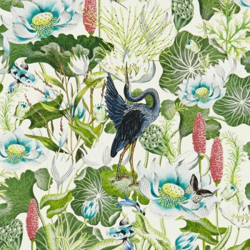 Tapete tropische Pflanzen und Tiere weiß W0137-03