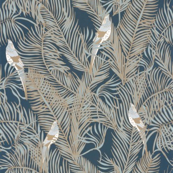 Federn Golden und Blau Vliestapete Caselio - Dream Garden DGN102256122