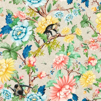 Tapete Blumen und Laubzweige creme W0133-01