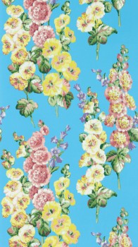 Stockrosenmotiv blau Papiertapete Sanderson - One Sixty DOSW217033
