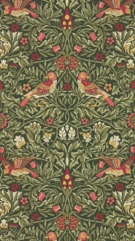 non-woven wallpaper stylized flowers and leaves green MEWW217194