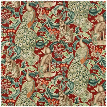 Dekostoff wilde Blumen und Tiere rot DCMF226696