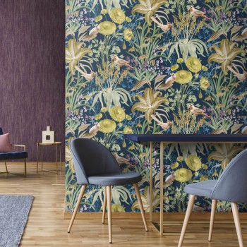 Regenwaldblätter Vliestapete blau und bunt Tropical Hohenberger 26730