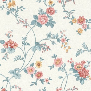 Tapete Landhausblumen Rosenblüten Blätter Cremeweiß 288307