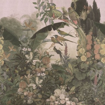 Wandbild Garten grün und rosa 561357