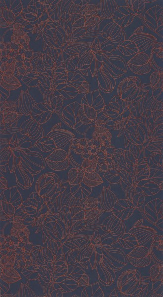 Indigo und rote Tapete Grafisches Blumenmuster Casadeco - 1930 Texdecor MNCT85726526