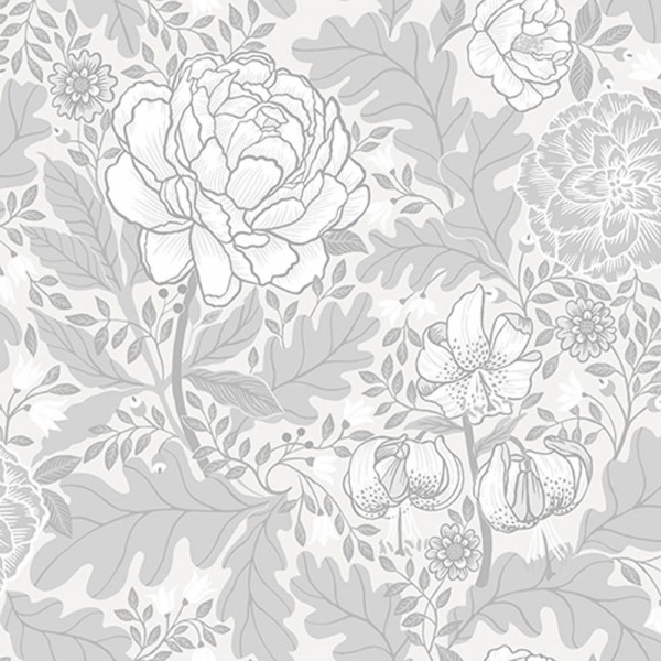 Große Blumenmuster Tapete grau Ekbacka 014000