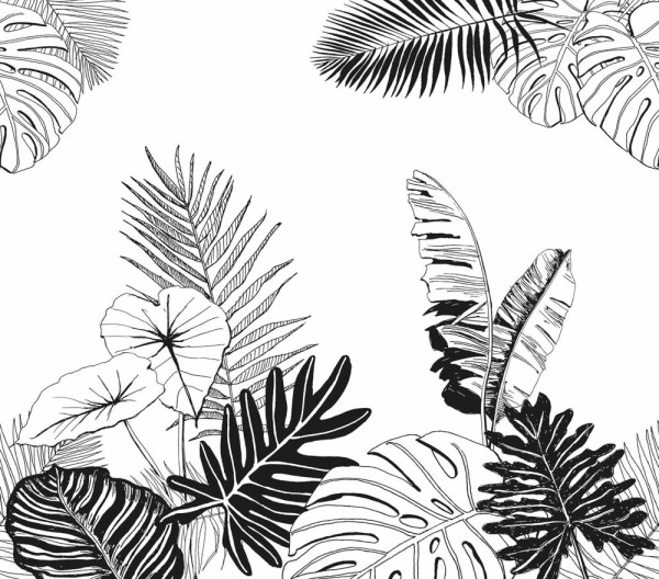 Wandbild schwarz weiß Blätter Optik Wallpower Favourites Eijffinger 309137