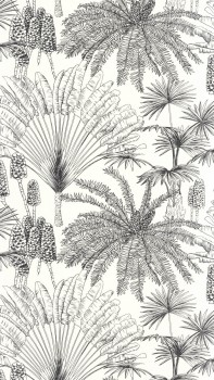 jungle motif ink look white non-woven wallpaper Caselio - Moonlight 2 Texdecor MLGT104330956