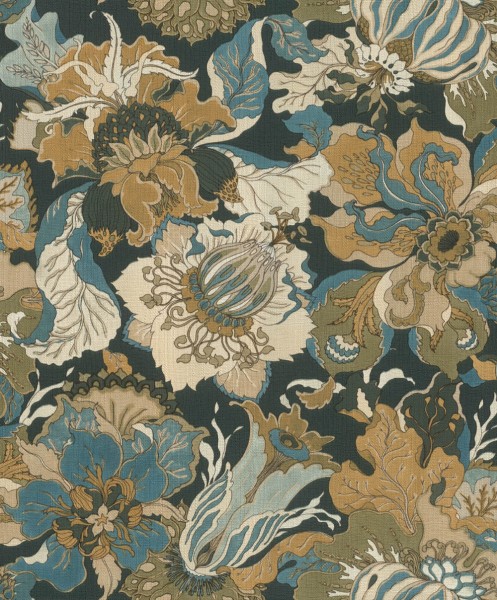 Tapete wildes Muster blau und creme 560466