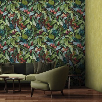 Black and green non-woven wallpaper jungle tropical Hohenberger 26742
