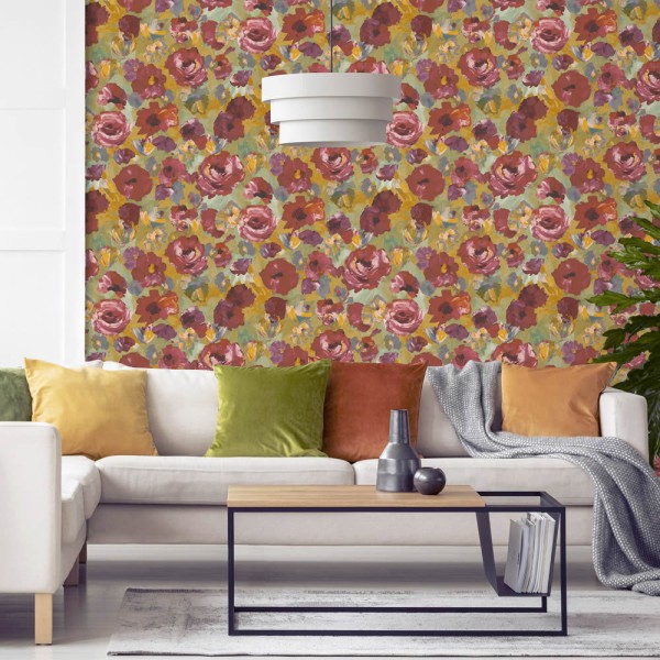 Bunte große Blüten Vliestapete ocker Julie Feels Home Hohenberger 26902-HTM