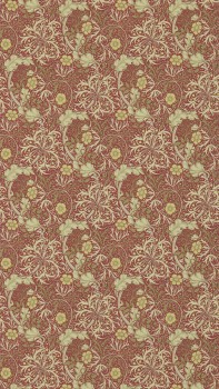 Tapete kleine Blüten, Blätter und Ranken rotbraun DCMW216846