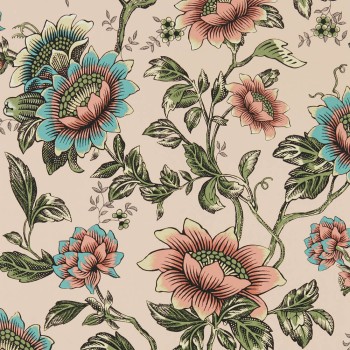Tapete große Chrysanthemen creme W0134-01