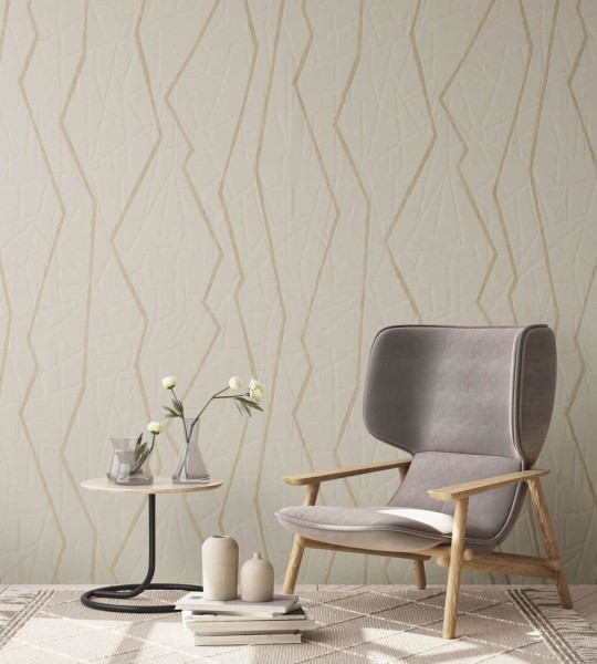 Beige Vliestapete unregelmäßiges Linienmuster Slow Living Hohenberger 64638-HTM