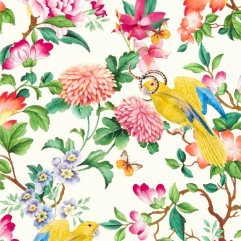 Vliestapete Schmetterlinge und Blüten weiß W0130-02