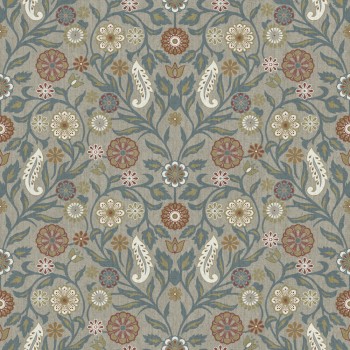 Blumenornameten Tapete grau-blau Muster Kalina 019112