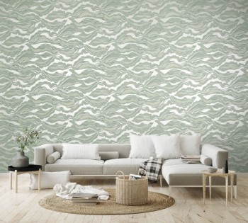 Wellenartiges Muster Salbeigrün Vliestapete Slow Living Hohenberger 30027-HTM