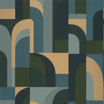 Modern shapes non-woven wallpaper green and gold Caselio - Labyrinth Texdecor LBY102086072