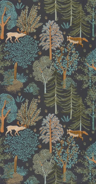 Tiere im Wald Bunt und schwarz Tapete Caselio - La Foret Texdecor FRT102937940