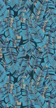 Schwarz blaue Vliestapete Federmuster Casadeco - Botanica BOTA85946192