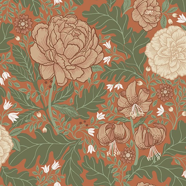 Große Blüten Mustertapete orange Ekbacka 014004