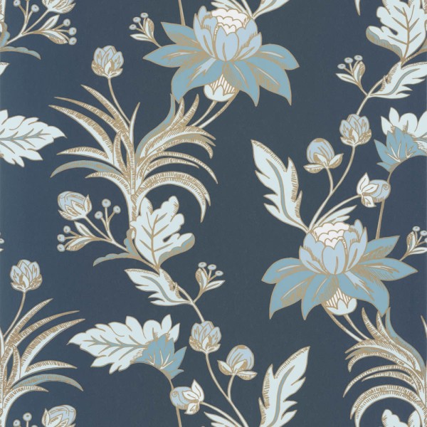 Blumenranken dunkelblau und gold Vliestapete Caselio - Dream Garden DGN102276120