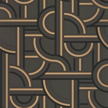 Glänzende Linien und Bögen Schwarz und gold Vliestapete Caselio - Labyrinth Texdecor LBY102129028