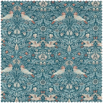 Dekostoff Vögel und Blüten blau MEWF237312