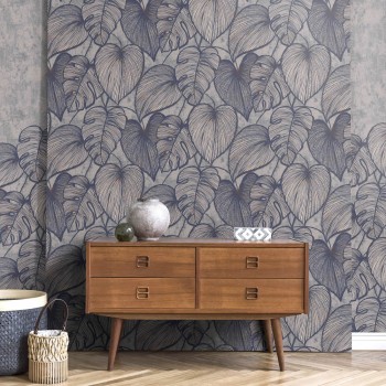 gold shimmer effects blue non-woven wallpaper Julie Feels Home Hohenberger 26942-HTM