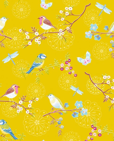 Eijffinger PIP Studio 55-375083, Vliestapete gelb bunte Blumen Vögel