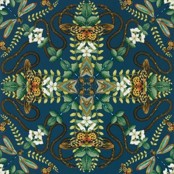 non-woven wallpaper animals and flowers blue W0129-03