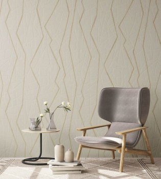 Beige Vliestapete unregelmäßiges Linienmuster Slow Living Hohenberger 64638-HTM