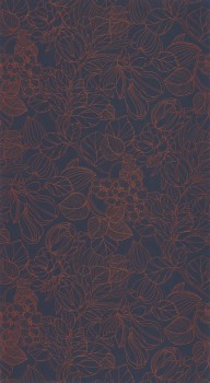Indigo und rote Tapete Grafisches Blumenmuster Casadeco - 1930 Texdecor MNCT85726526