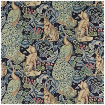 Dekostoff Hasen, Pfauen und Füchse blau DCMF226711