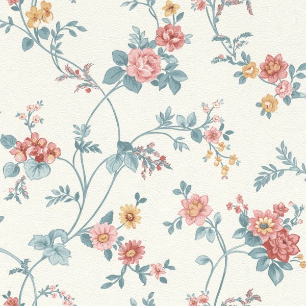 Tapete Landhausblumen Rosenblüten Blätter Cremeweiß 288307