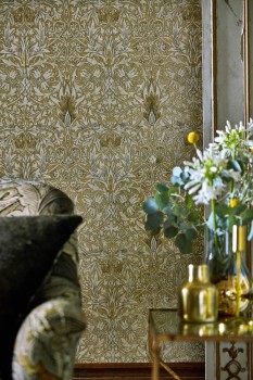 Tapete künstlerische Blattranken und Blumen goldbraun DCMW216828