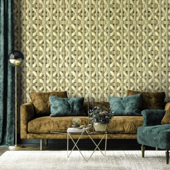 Rattan Muster Senf grün Vliestapete Pepper Hohenberger 65335-HTM