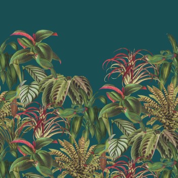 Wandbild Blätter Blüten und Vögel grün 561364