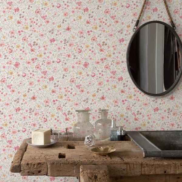 Tapete Blumenwiese Blüten pastellfarben beige rosa taupe 288406