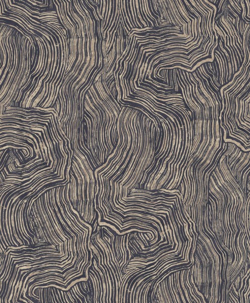 Abstract wave pattern black and gold fleece Dalia 100305