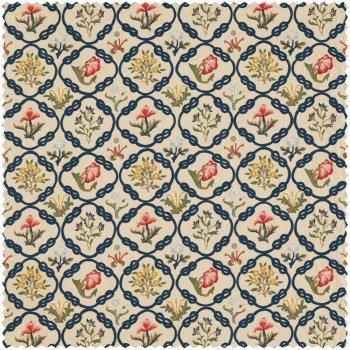 Dekostoff umrandete Blumen beige MEWF237308