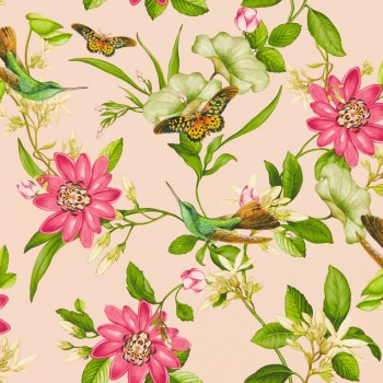 Vliestapete rosa Blüten beige W0132-01
