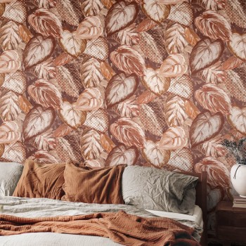 Small graphic elements decorated with glass beads non-woven wallpaper rust red Pepper Hohenberger 81346-HTM