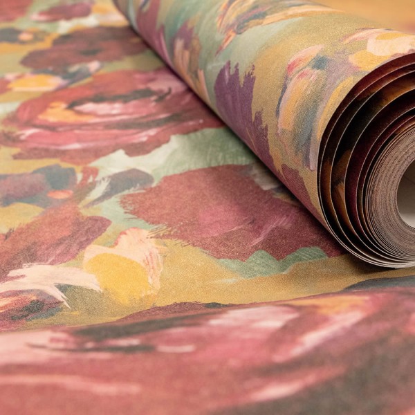 Colorful large flowers non-woven wallpaper ocher Julie Feels Home Hohenberger 26902-HTM